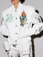 WNBA New York Liberty x OFF White Leather Varsity Jacket