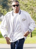 White & Pink Varsity Bomber Jacket Kylian Mbappe Christian Dior