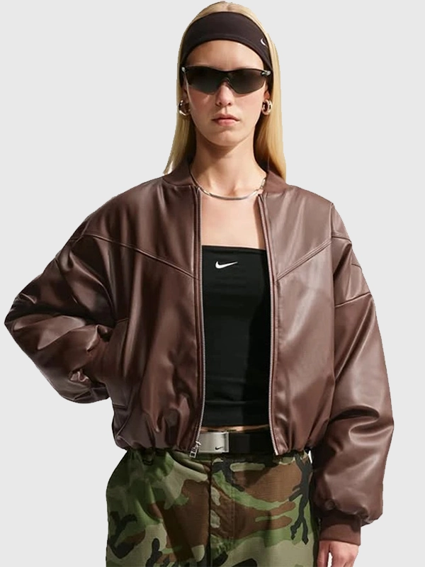 Womens Nike Therma FIT Fall 2026 Brown Leather Bomber Jacket Womens Nike Therma FIT Fall 2026 Brown Leather Bomber Jacket