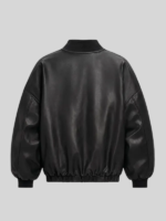 Women’s Oversized Black Faux Leather Bomber Jacket