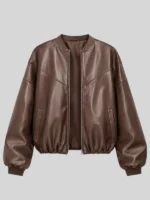 Women’s Oversized Brown Faux Leather Bomber Jacket