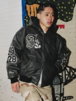 adidas mickey mouse Black Leather jacket