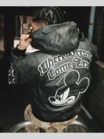 disney x adidas mickey mouse Black Leather jacket 2026