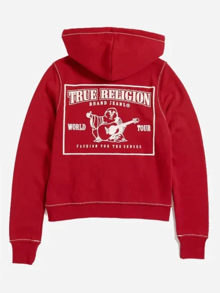 true religion red zip-up hoodie