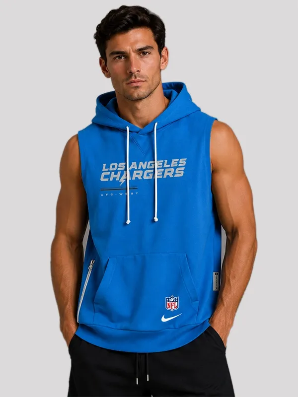 2026 Blue Los Angeles Chargers Sleeveless Sideline Hoodie 2026 Blue Los Angeles Chargers Sleeveless Sideline Hoodie