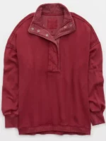 Aerie Getaway Quarter Snap Oversized Sweatshirt Cherry
