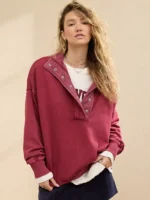 Aerie Getaway Quarter Snap Sweatshirt Cherry