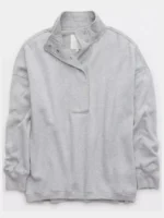 Aerie Getaway Quarter Snap Sweatshirt Grey
