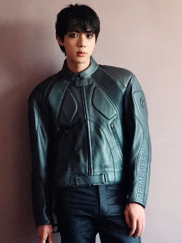 BTS Jin Gucci Primavera Green Leather Jacket BTS Jin Gucci Primavera Green Leather Jacket