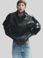 Black FAUX LEATHER JACKET