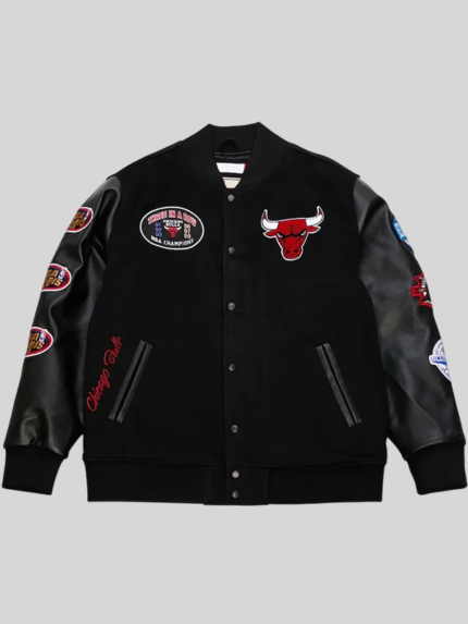 Chicago bulls black wool varsity jacket mens