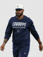 Dallas Cowboys Dak Prescott 2026 Nike Sideline Dri FIT Navy Hooded T-Shirt