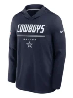 Dallas Cowboys Nike Sideline Game On Lightweight Long Sleeve Hooded Dri-FIT Top - Navy