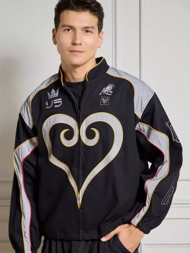 Disney Kingdom Hearts Moto Black Track Full-Zip Jacket Disney Kingdom Hearts Moto Black Track Full-Zip Jacket