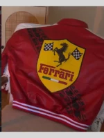Formula 1 Ferrari Red Leather Bomber Jacket