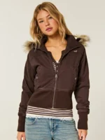 Hollister Peyton Twill Hooded Jacket with Fur Collar