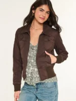 Hollister Twill Brown Zip Up Jacket
