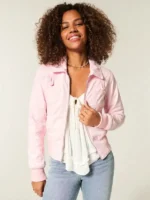Hollister Twill Pink Zip Up Jacket