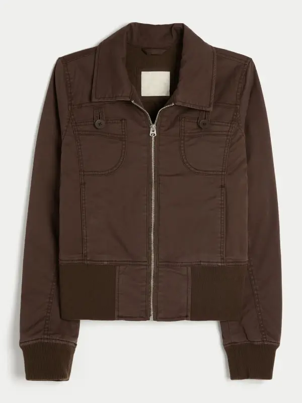 Hollister Twill Zip Up Jacket Brown Hollister Twill Zip Up Jacket Brown
