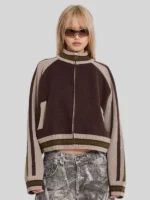 Jaded London Team 85 Knitted Brown Jacket
