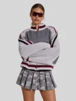 Jaded London Team 85 Knitted Grey Bomber Jacket