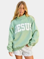 Jesus Embroidered Mock Neck Sweatshirt Green