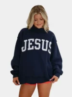 Jesus Mock Neck Sweatshirt Navy