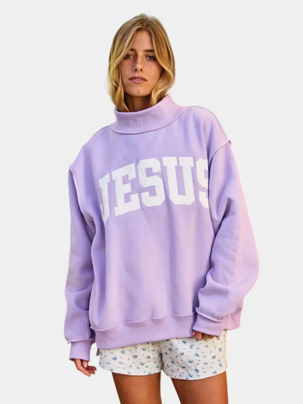 Jesus Mock Neck Sweatshirt Purple Jesus Mock Neck Sweatshirt Purple