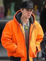 Justin Bieber Orange Hooded Bomber Jacket