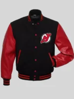 Men new jersey devils black and red full snap jacket