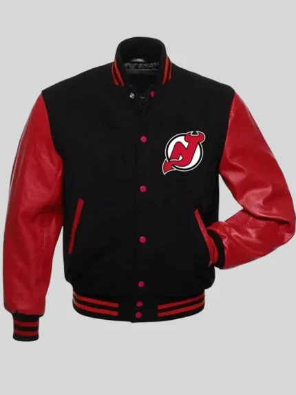 Men new jersey devils black and red full snap jacket