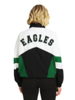 Philadelphia Eagles WEAR by Erin Andrews Women's Throwback Crinkle Full-Snap Hooded Windbreaker Jacket - White-Black