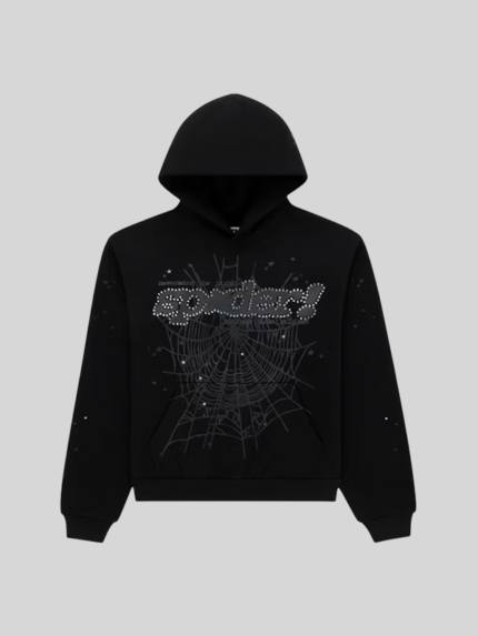 Sp5der rhinestone punk V2 hoodie Black