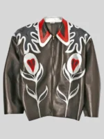 Teal Floral Miu Miu Leather Jacket