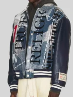 True Religion No. 1 Logo Denim Print Bomber Jacket