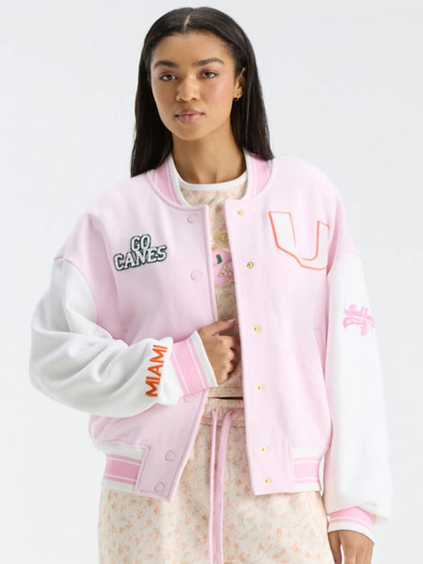 University Miami Pink White Varsity Jacket University Miami Pink White Varsity Jacket