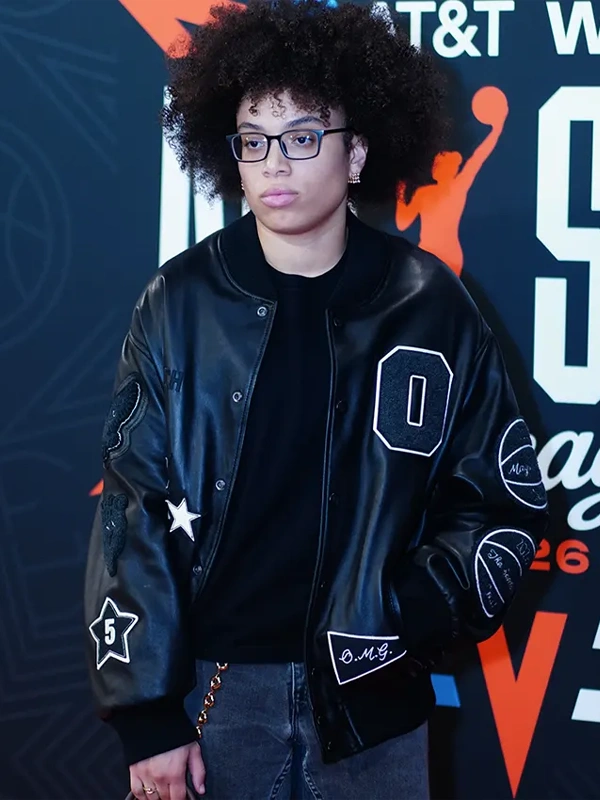 WNBA All-Star Game 2026 Olivia Miles Custom Coach Black Leather Varsity Jacket WNBA All-Star Game 2026 Olivia Miles Custom Coach Black Leather Varsity Jacket