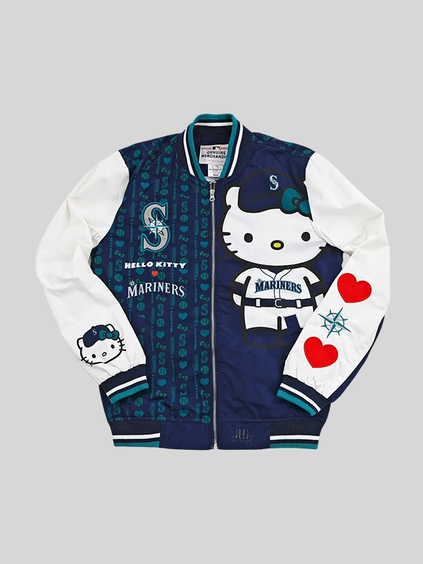 Women seattle mariners hello kitty navy satin jacket Women seattle mariners hello kitty navy satin jacket