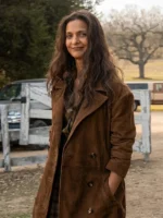 Zoe 2026 Lanterns S01 TV Series Poorna Jagannathan Brown Suede Leather Coat