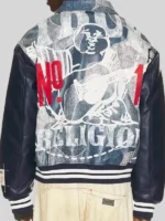 no. 1 logo denim print bomber jacket
