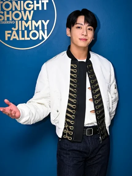 BTS Jungkook White Bomber Jacket tonight