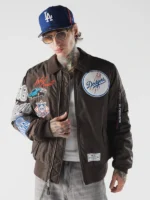 Dodgers Full-Zip Bomber Jacket Brown