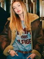 Gigi Hadid Tommy Hilfiger Shearling Leather Aviator Jacket