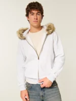 Hollister Feel Good Faux Fur Trim Zip-Up Hoodie