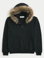 Hollister Fur Zip-Up Hoodie Black