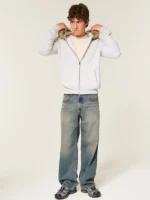 Hollister Fur Zip-Up Hoodie Grey