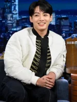 Jungkook The Tonight Show White Bomber Jacket