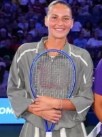 Marta Kostyuk 2026 US Open Oversized Grey Cropped Track Jacket