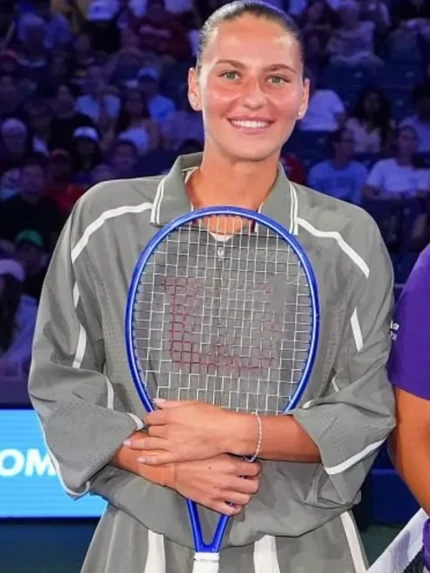 Marta Kostyuk 2026 US Open Oversized Grey Cropped Track Jacket