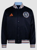 New York City Adidas 2026 Coaches Satin Jacket in Navy Blue